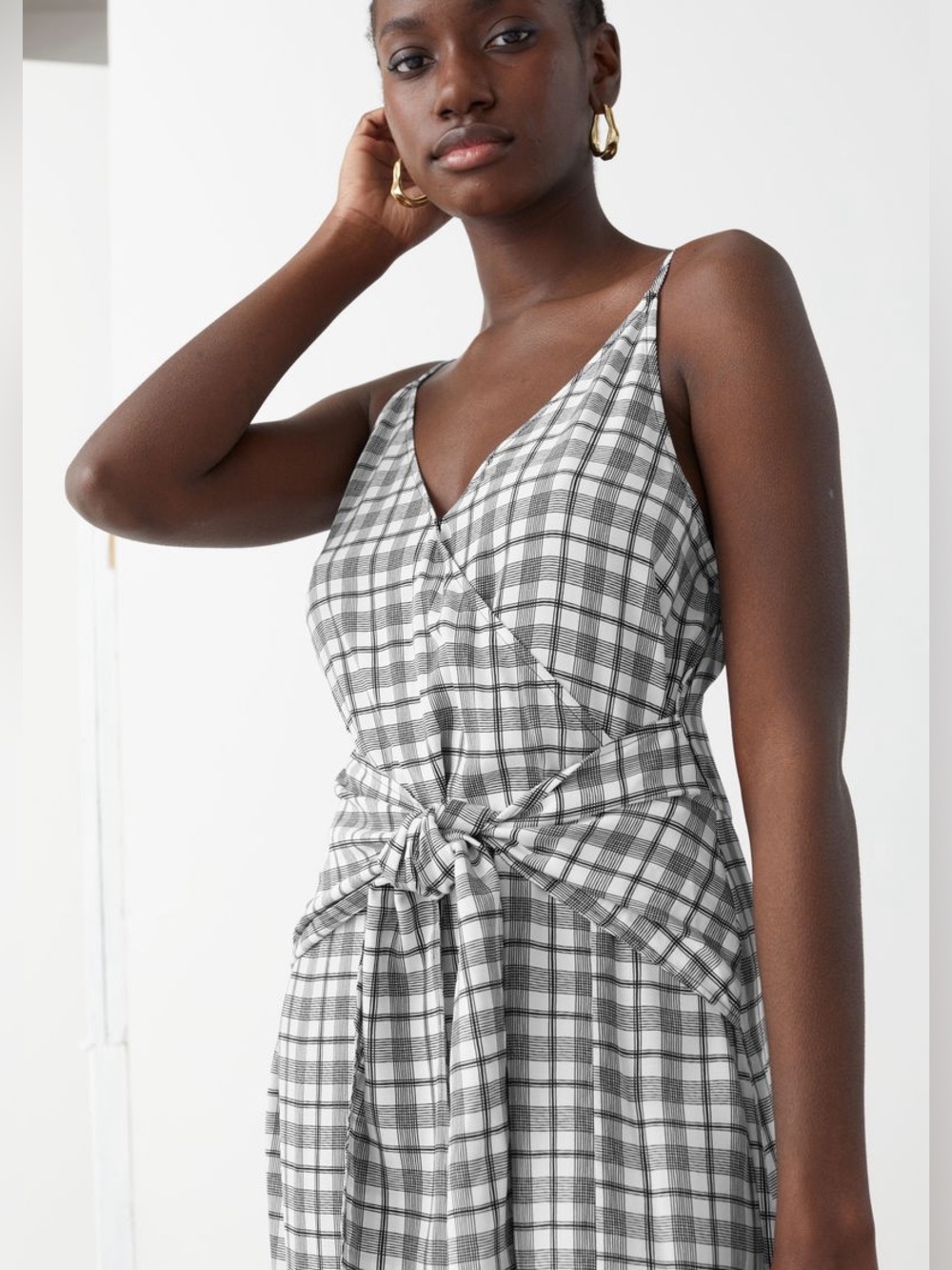 & Other Stories Paris Atelier Plaid Wrap Midi Dress US 8